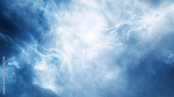 Fototapeta A soft glowing blue cloud billowing with gentle swirls creates an ethereal sky view