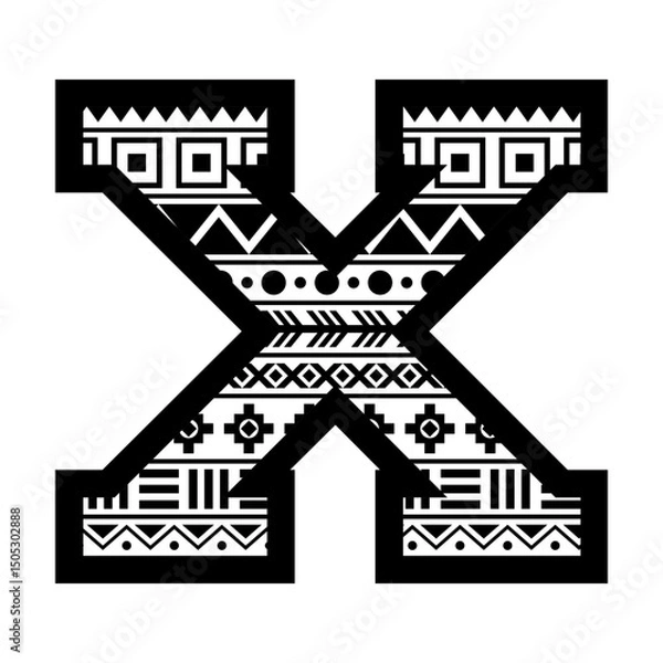 Obraz Letter X with tribal ethnic aztec pattern svg cut file. Isolated vector illustration.