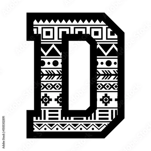 Obraz Letter D with tribal ethnic aztec pattern svg cut file. Isolated vector illustration.