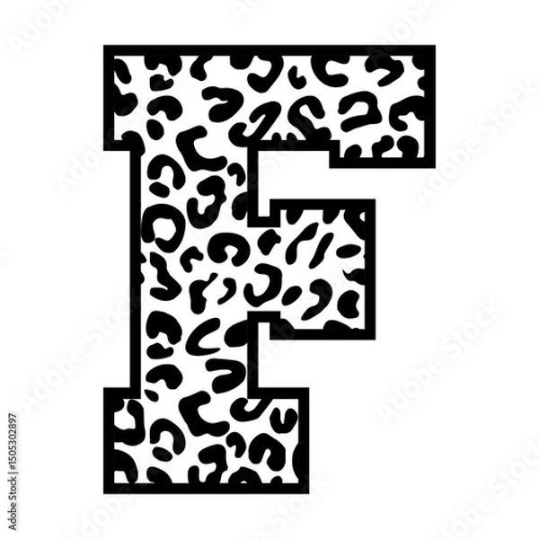 Obraz Letter F with leopard print svg cut file. Isolated vector illustration.