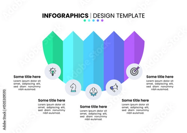 Fototapeta Infographic template. 5 arrows in a semicircle with icons