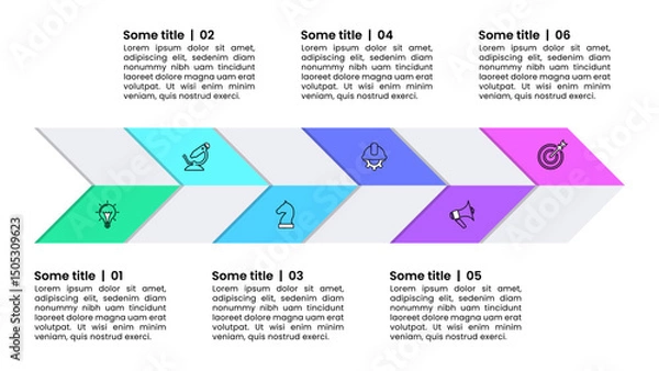 Fototapeta Infographic template. Abstract arrow with 6 steps and icons