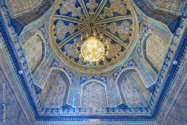 Fototapeta Mosaic ceiling inside Pahlavan Mahmoud Mausoleum in Ichan Kala heritage town