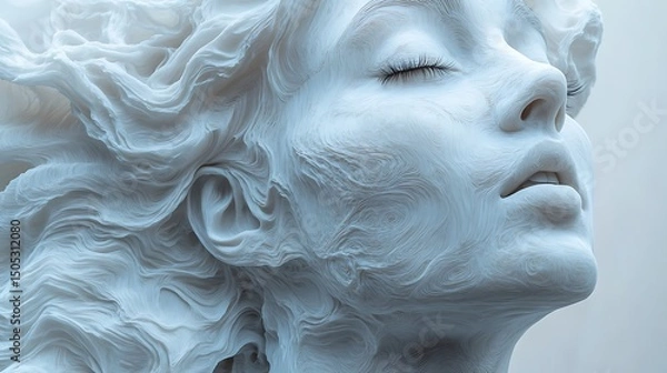Fototapeta Serene close-up of a white sculpted face artistic portrait with elegant lines.