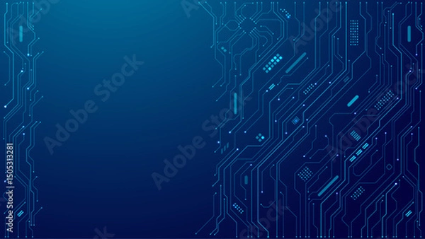 Fototapeta Abstract technology blue circuit board texture or pattern. Web background design with text. Futuristic blue circuit board on tech bg. AI innovation concept. Light blue connected dots and lines. Vector