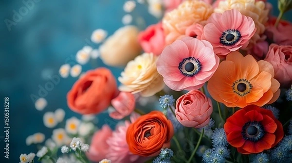 Fototapeta Stunning close-up view of vibrant colorful spring flowers in full bloom showing high resolution image