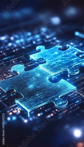 Fototapeta Digital Puzzle, Seamless Technology Connection. Abstract Background with Glowing Pieces.