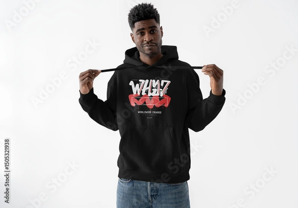 Fototapeta Mockup Of Man Wearing Customized Hoodie In Studio