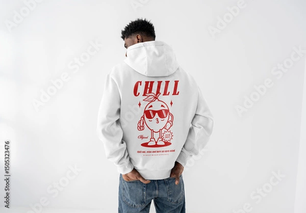 Fototapeta Mockup Of Man Wearing Customized Hoodie From Behind