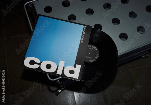 Fototapeta Mockup Of Customizable Lp Record Cover And Vinyl