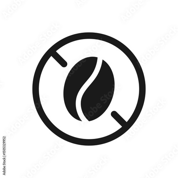 Fototapeta Caffeine free round icon. Decaffeinated product. A sign showing a crossed-out coffee bean. Round symbol indicates without caffeine ingredient drink or food. Decaf ban in circle. Vector illustration. 