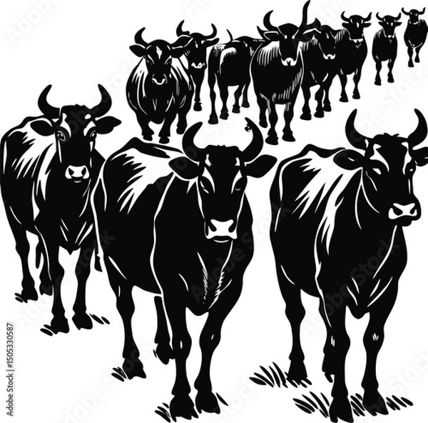 Fototapeta cattle herd walking together