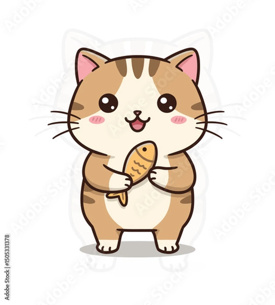 Fototapeta Cat with Fish Snack EPS