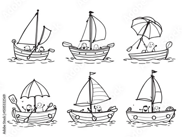 Fototapeta Paddleboat line art showing peaceful river ride on water