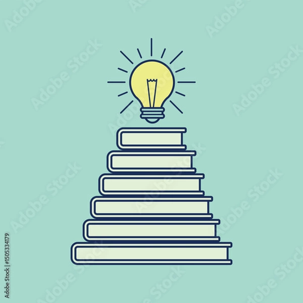 Fototapeta Learning development idea books, light bulb, knowledge, education stack bring inspiration, wisdom.