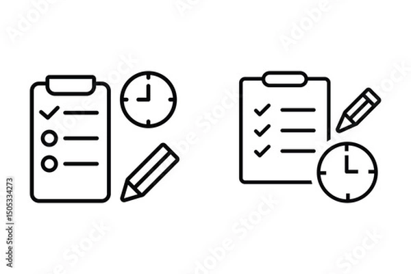 Fototapeta Study habits icon time management task checklist, planning schedule with clock, pencil, and clipboard