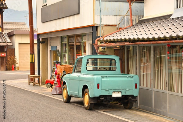 Obraz レトロな自動車と商店