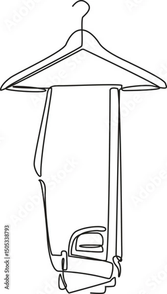 Obraz Single continuous line of pants hanging on clothing rack, one line hanger on pants hang, Vector Illustration.
