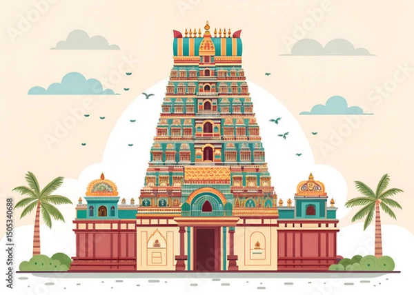 Fototapeta clean and colorful vector of the Meenakshi Temple GENERATIVE AI