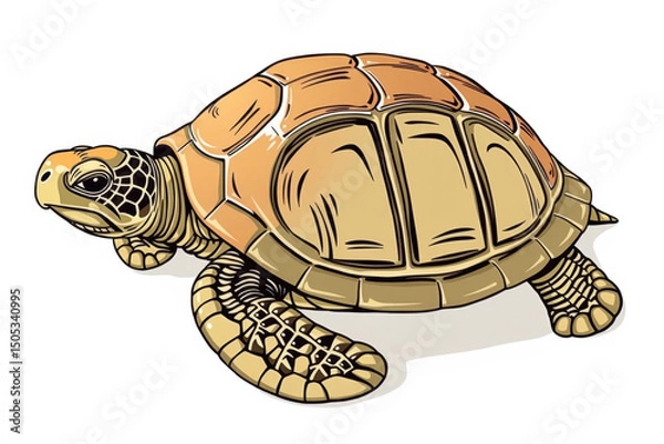 Fototapeta Detailed colored illustration of a turtle with a textured shell and patterned limbs, isolated on white background, perfect for educational materials, stickers, and wildlife design projects