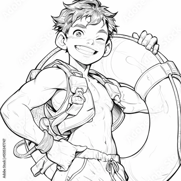 Fototapeta sketch of a young man in beach