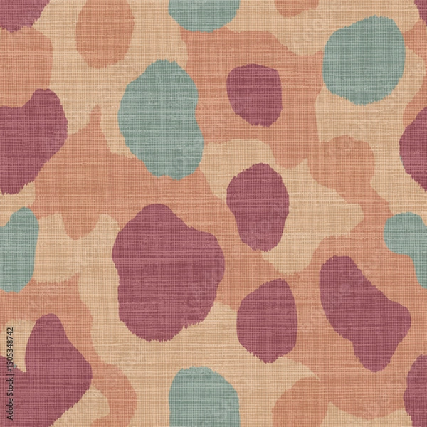 Fototapeta Retro Camouflage Seamless  Pattern with Linen Texture Background