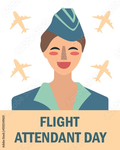 Fototapeta Celebrating Flight Attendant Day with Joyful Smiles. This image captures a cheerful flight attendant beaming with happiness.
