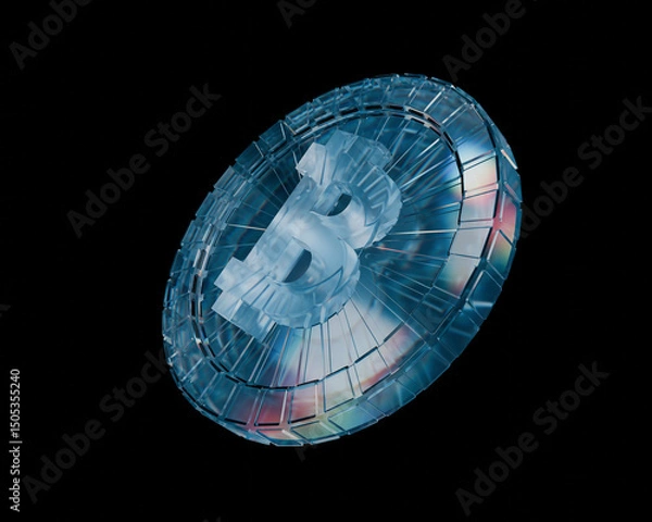 Obraz 3d blue dispersed  glass coin render