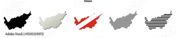 Fototapeta Valais canton blank outline map set