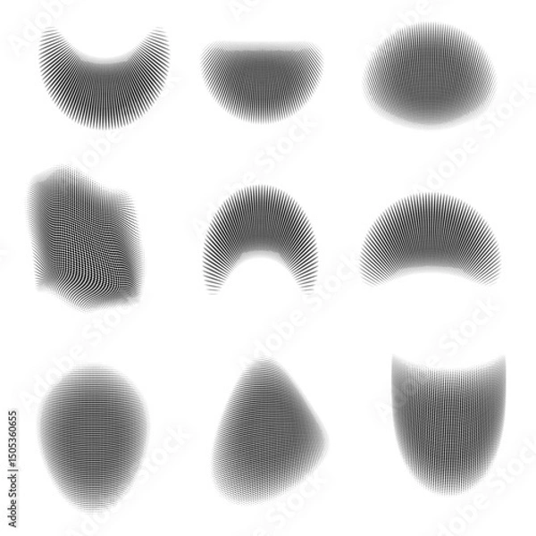 Obraz Abstract dotted halftone shape collection. Black and white digital halftone gradient pattern. Elements on white background for business, education and technology. Elements for the design.