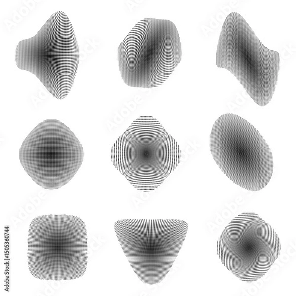 Obraz Black and white digital halftone gradient pattern.Abstract dotted halftone shape collection. Elements on white background for business, education and technology. Elements for the design.