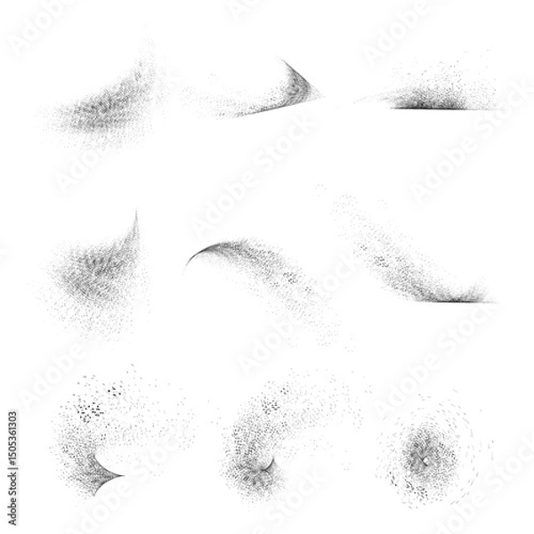 Fototapeta Black digital halftone gradient. Abstract dotted halftone shape collection. Black  digital halftone gradient pattern. Elements on white background for business, education and technology. 