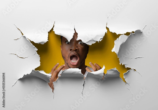 Fototapeta Rectangular Hole Ripped In Paper Mockup