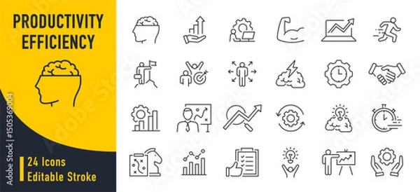 Fototapeta Productivity and Efficiency web icons in line style. Performance, business planning, success, goal, process, collection. Vector illustration.