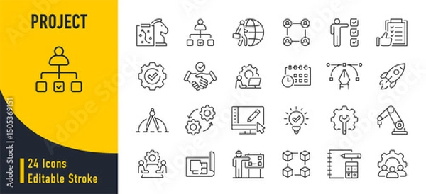 Obraz Project web icons in line style. Management, strategy, plan, startup, business, idea, timing, collection. Vector illustration.