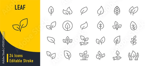 Obraz Leaf web icons in line style. Plants, ecology, herbal, vegetarian, eco, nature, collection. Vector illustration.