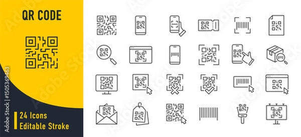 Fototapeta QR code web icons in line style. Scanning, coding, information, qr code, sign,identification. Vector illustration.