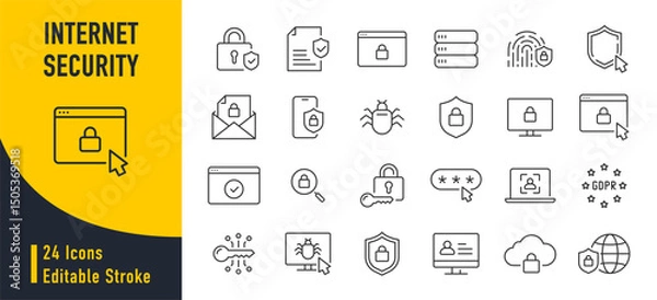 Obraz Internet security web icons in line style. Security, privacy, computer, safety, information, data, protect, padlock. Vector illustration.
