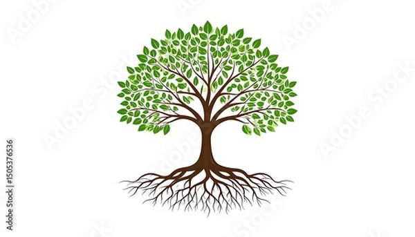 Fototapeta Lush Tree Roots  Leaves Illustration.