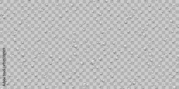 Fototapeta Rain water drops, wet, clear surface with bubbles on the surface