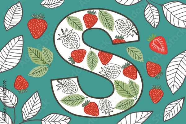 Fototapeta alphabet with a large letter S filled with strawberries