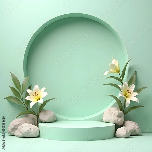 Fototapeta Sophisticated Silver Scent Bottle on Polished Granite in Serene Meadow
