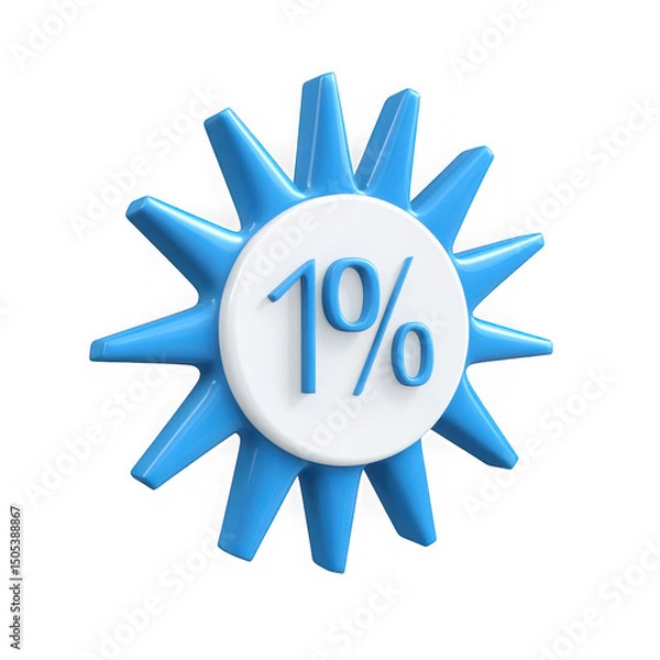 Fototapeta Blue 3d one percent starburst badge isolated on transparent background