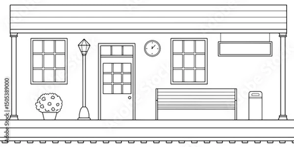Fototapeta Old railway station platform graphic train sketch illustration vector