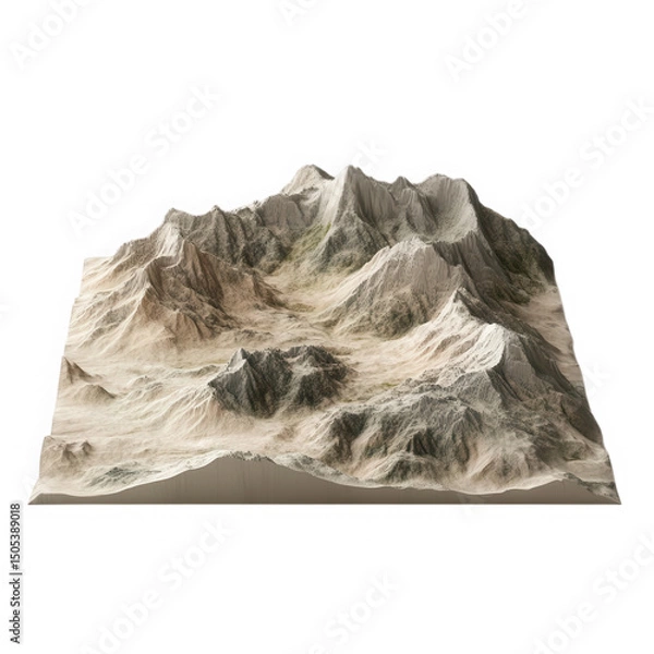 Fototapeta 3d model mountain range landscape isolated on transparent background