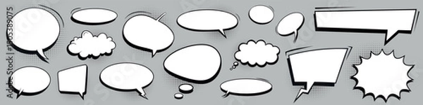 Obraz Set of retro empty comic bubbles and elements with black halftone shadows