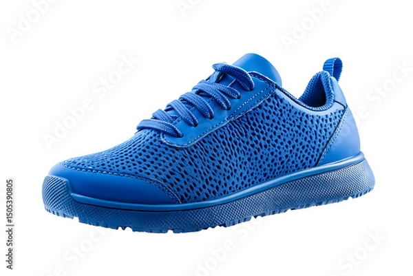 Fototapeta Blue athletic shoe for running, showcasing its breathable mesh texture and vibrant color, ideal for fitness and sportswear product displays, isolated on transparent background
