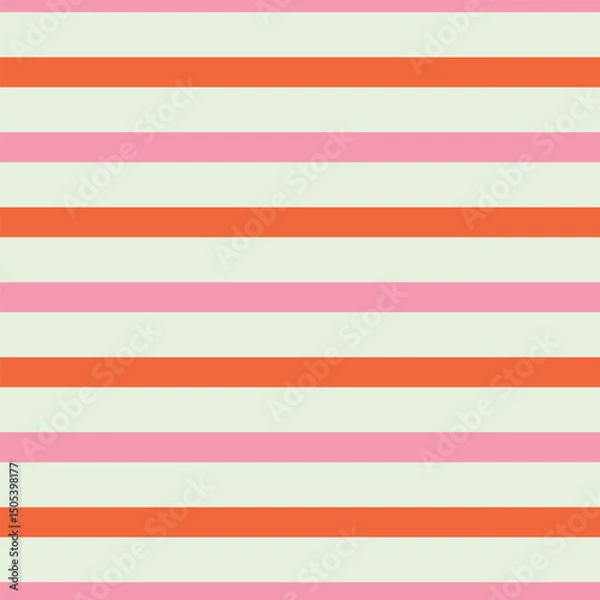 Fototapeta Simple Horizontal Orange and Pink Stripes seamless pattern on white background. For children nursery wallpaper, fabric and textile