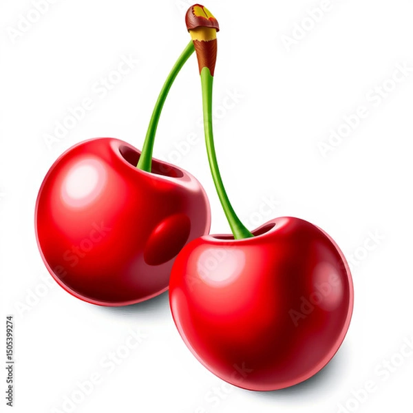 Fototapeta Bright red cherries displayed side by side showcasing their juicy texture and vibrant color against a white background