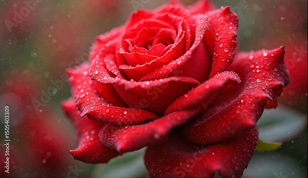 Fototapeta A close-up macro photograph of a fresh red rose 